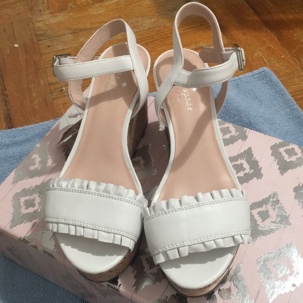 Kate Spade White Leather Platform Wedge Sandal